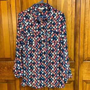 Christopher & Banks Geometric Design Polyester Popover Longsleeved Blouse XL